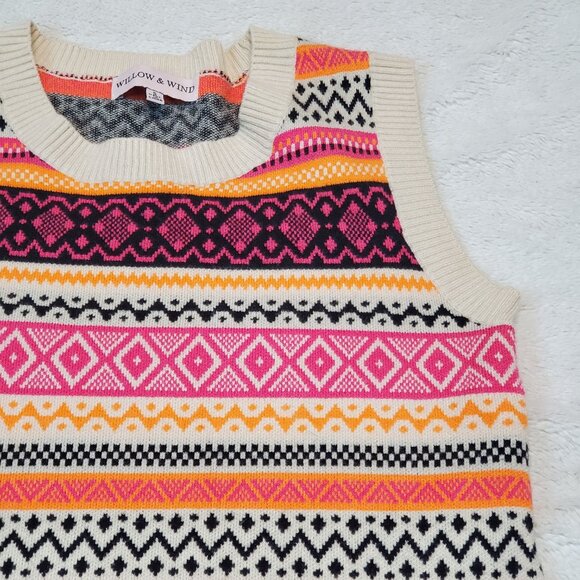 Willow & Wind Bohemian Colorful Fair Isle Academia Preppy Knit Sweater Vest S - Picture 2 of 8